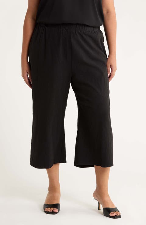 Isha Wide Leg Cotton & Linen Blend Capri Pants (Plus)