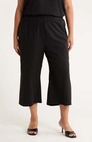 SUGARLIPS Isha Wide Leg Cotton & Linen Blend Capri Pants