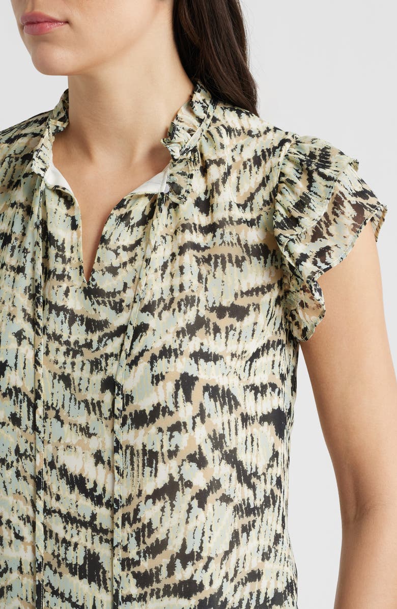 Anne Klein Print Ruffle Sleeve Top, Alternate, color, Soft Aloe Multi