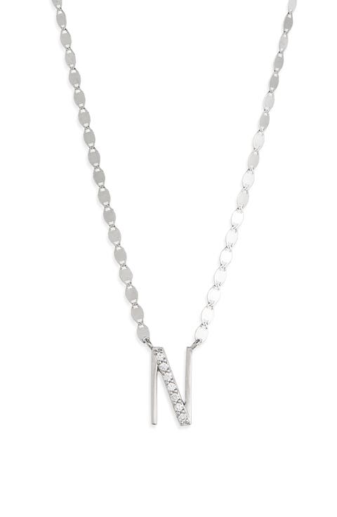 14K White Gold Diamond Initial Pendant Necklace