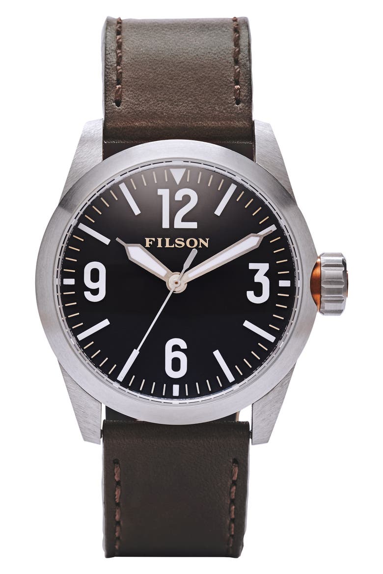 Field Leather Strap Watch, 42mm, Main, color, BROWN LEATHER STRAP