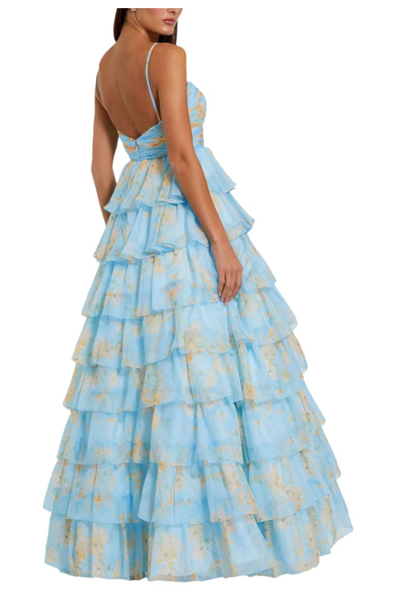 Mac Duggal Floral Cut Out Ruffle Tiered Ballgown, Alternate, color, Blue Multi