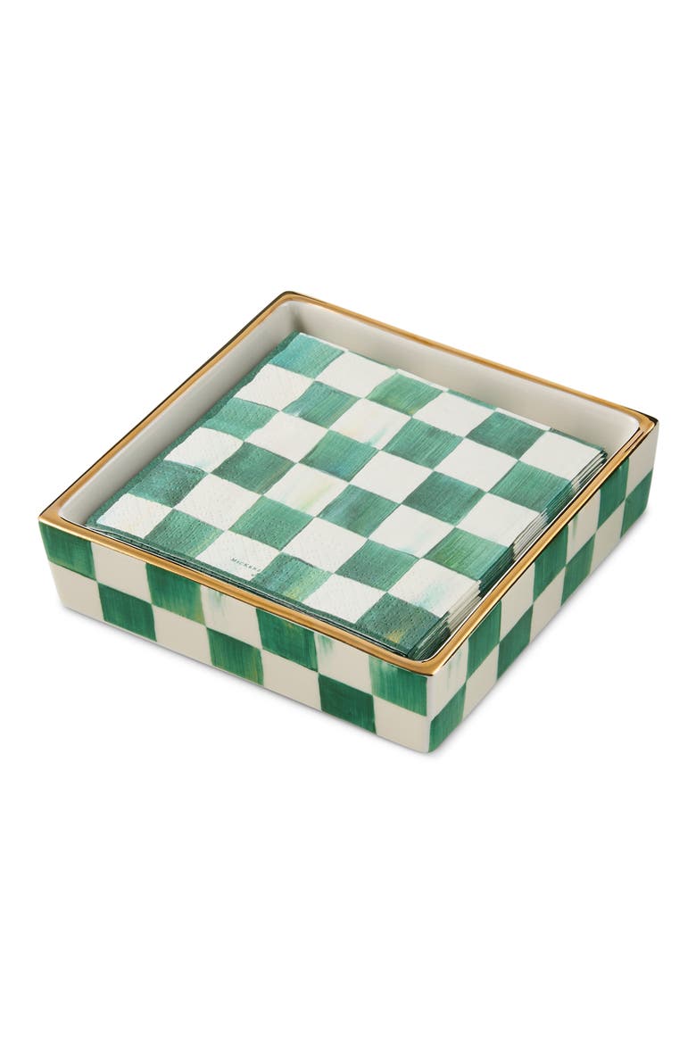 Emerald Check Cocktail Napkin Holder, Main, color, GREEN