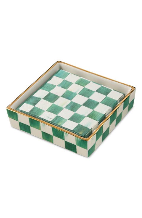 Emerald Check Cocktail Napkin Holder