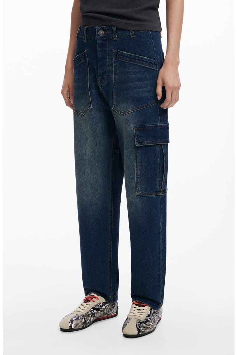 Tapered Utility Jeans, Main, color, DARK BLUE