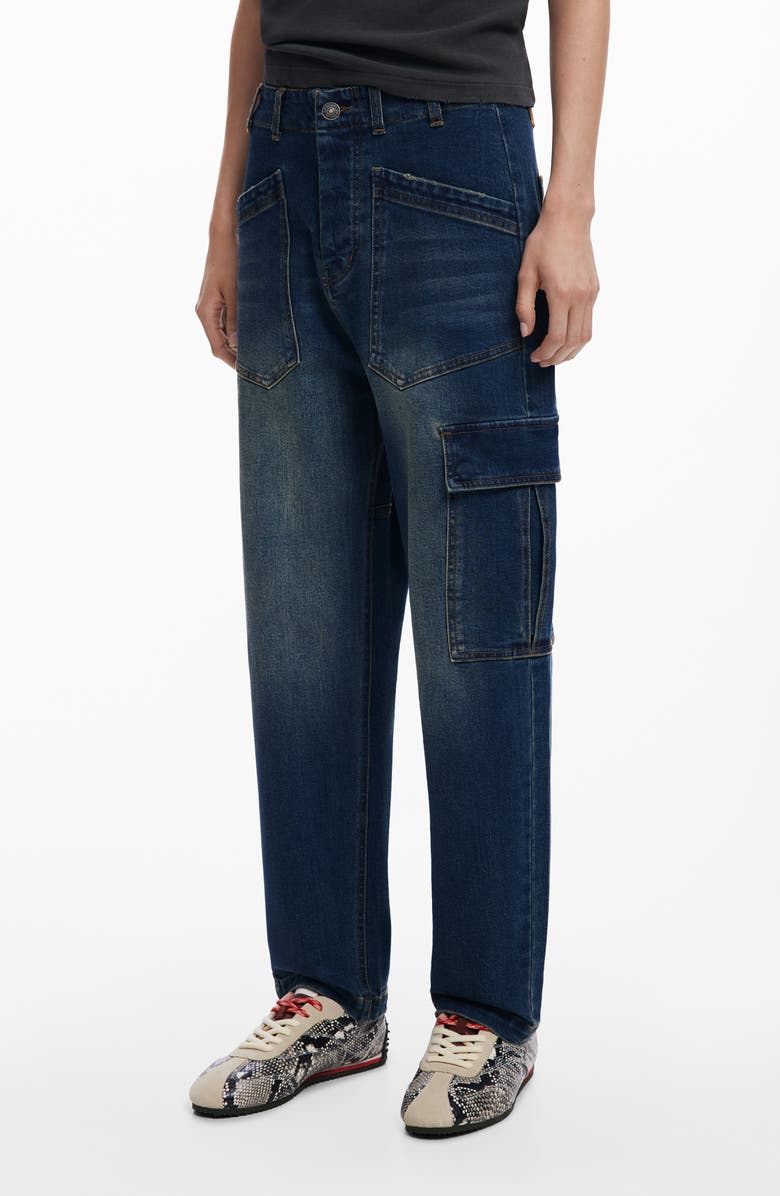 Desigual Tapered Utility Jeans, Main, color, Dark Blue