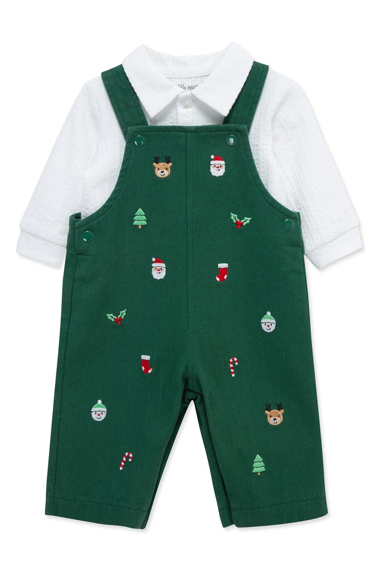 Little Me Merry Top & Overalls Set, Main, color, Green