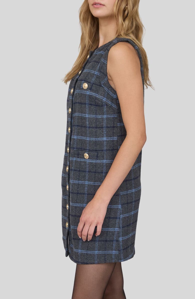 Blu Pepper Plaid Sleeveless Button Front Minidress, Alternate, color, Charcoal Multi