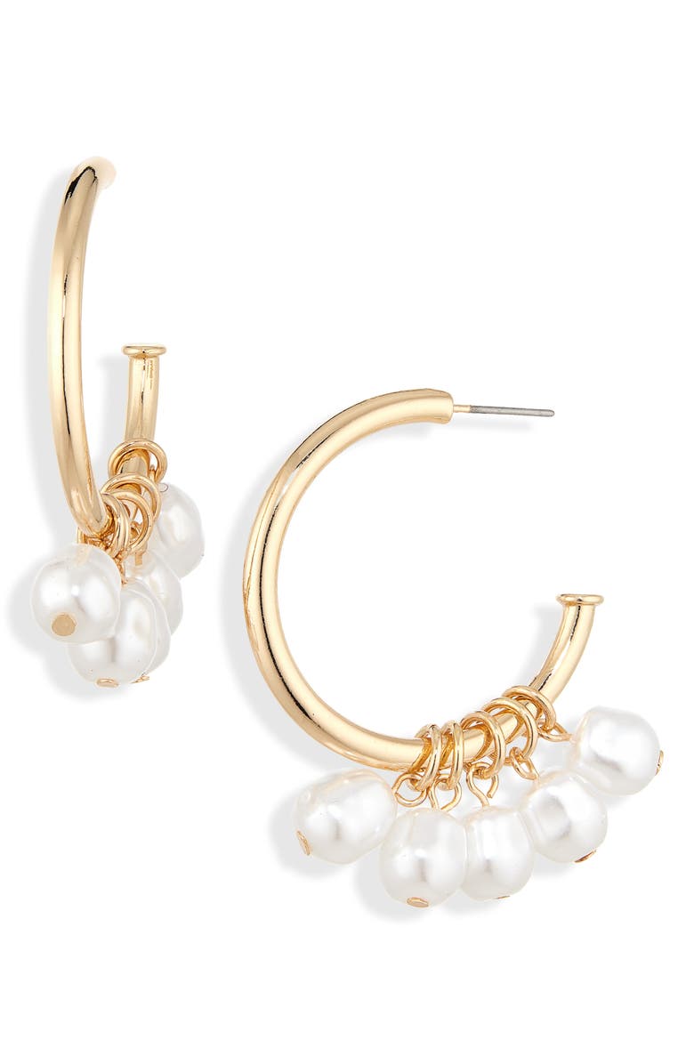 BaubleBar Miss Pearl-Sonality Hoop Earrings, Alternate, color, Pearl