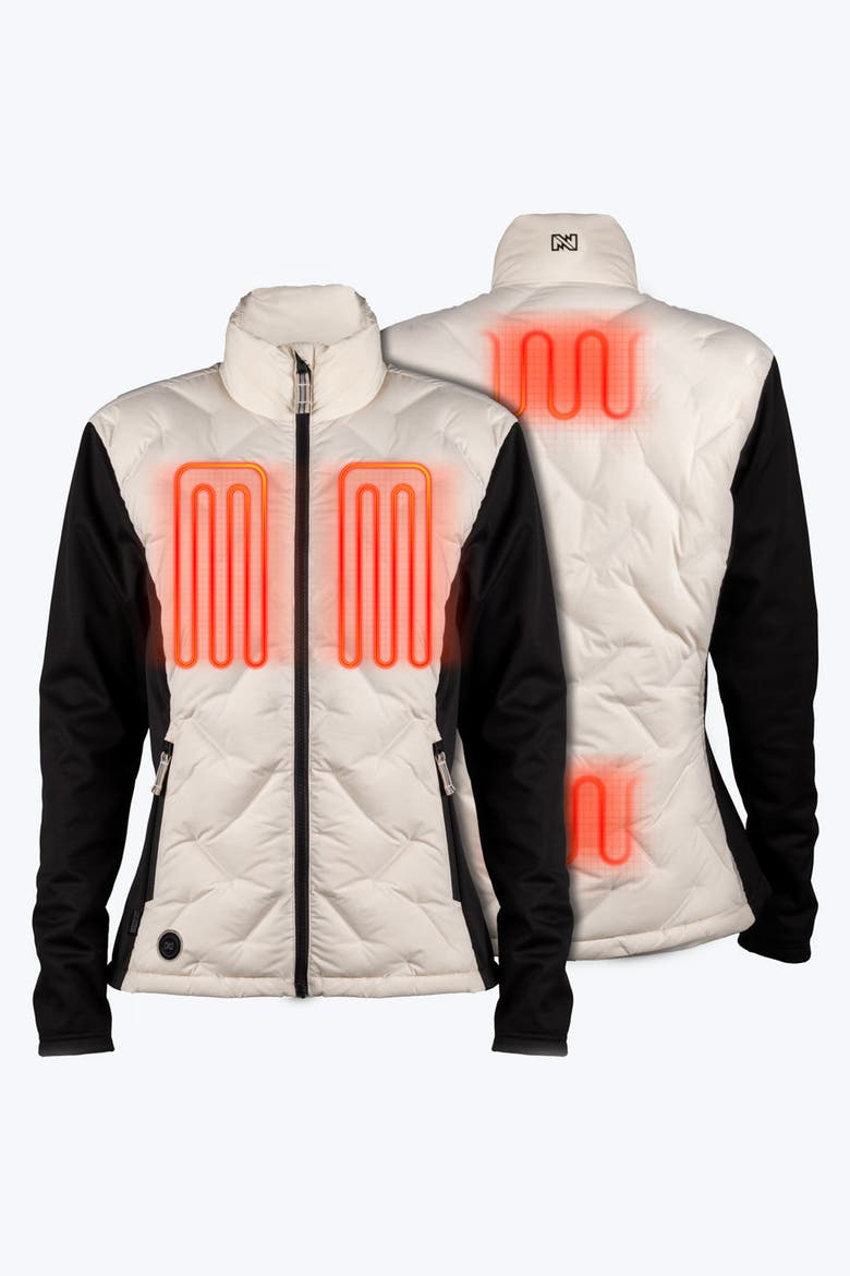 Aria Natural Down Hybrid Heated Jacket, Alternate, color, Black/Cream