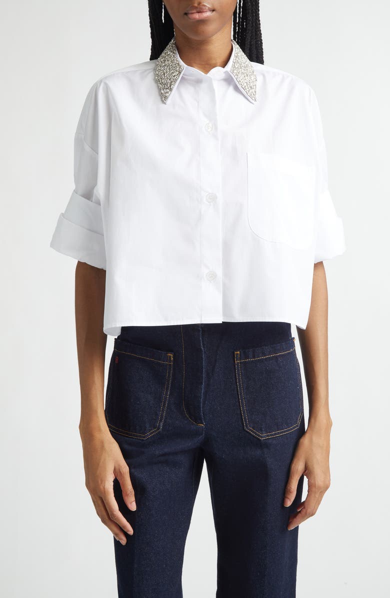 TWP Next Ex Crystal Collar Cotton Shirt, Main, color, White