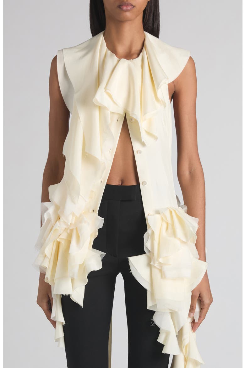 Ruffle Silk Halter Top, Main, color, IVORY