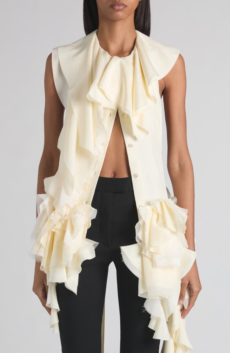 McQueen Ruffle Silk Halter Top, Main, color, Ivory