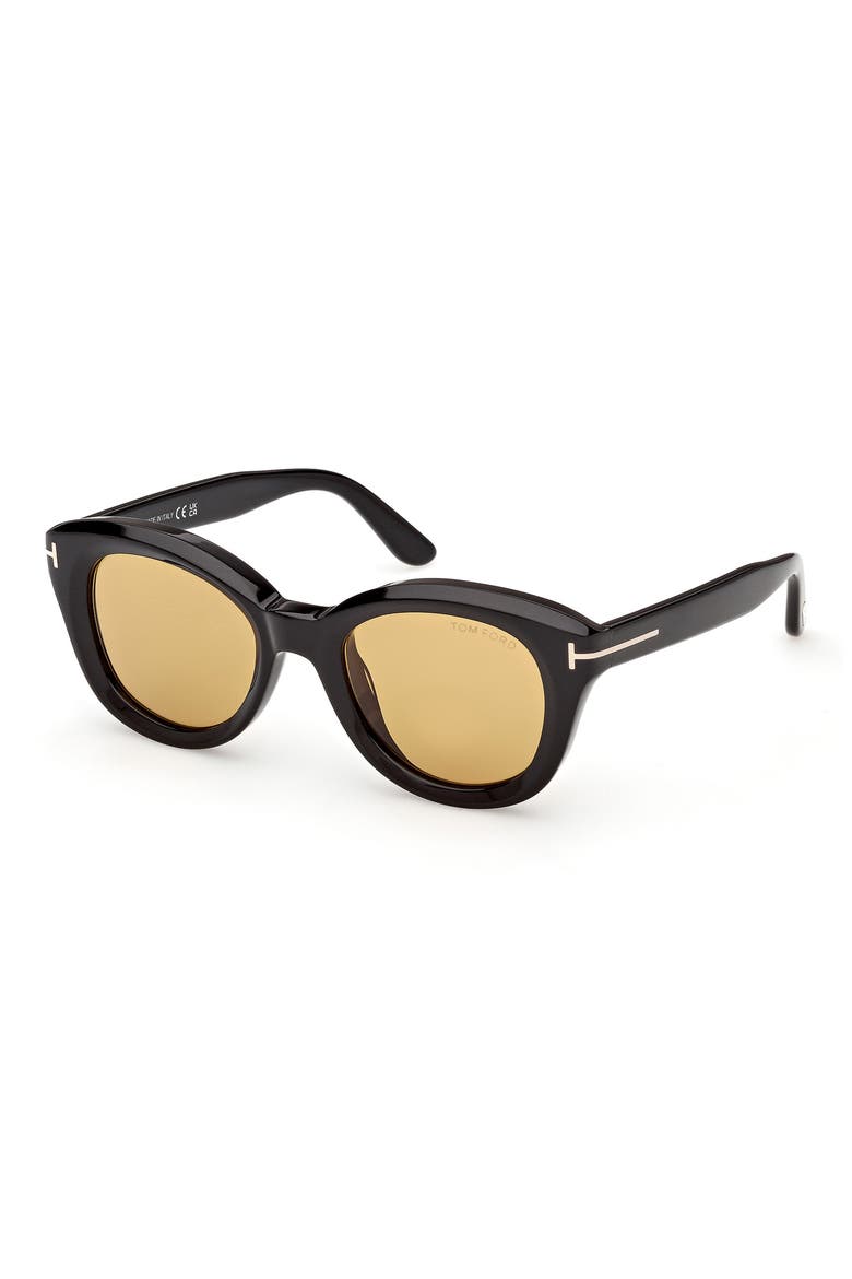 49mm Small Round Sunglasses, Alternate, color, SHINY BLACK / VICUNA LENS