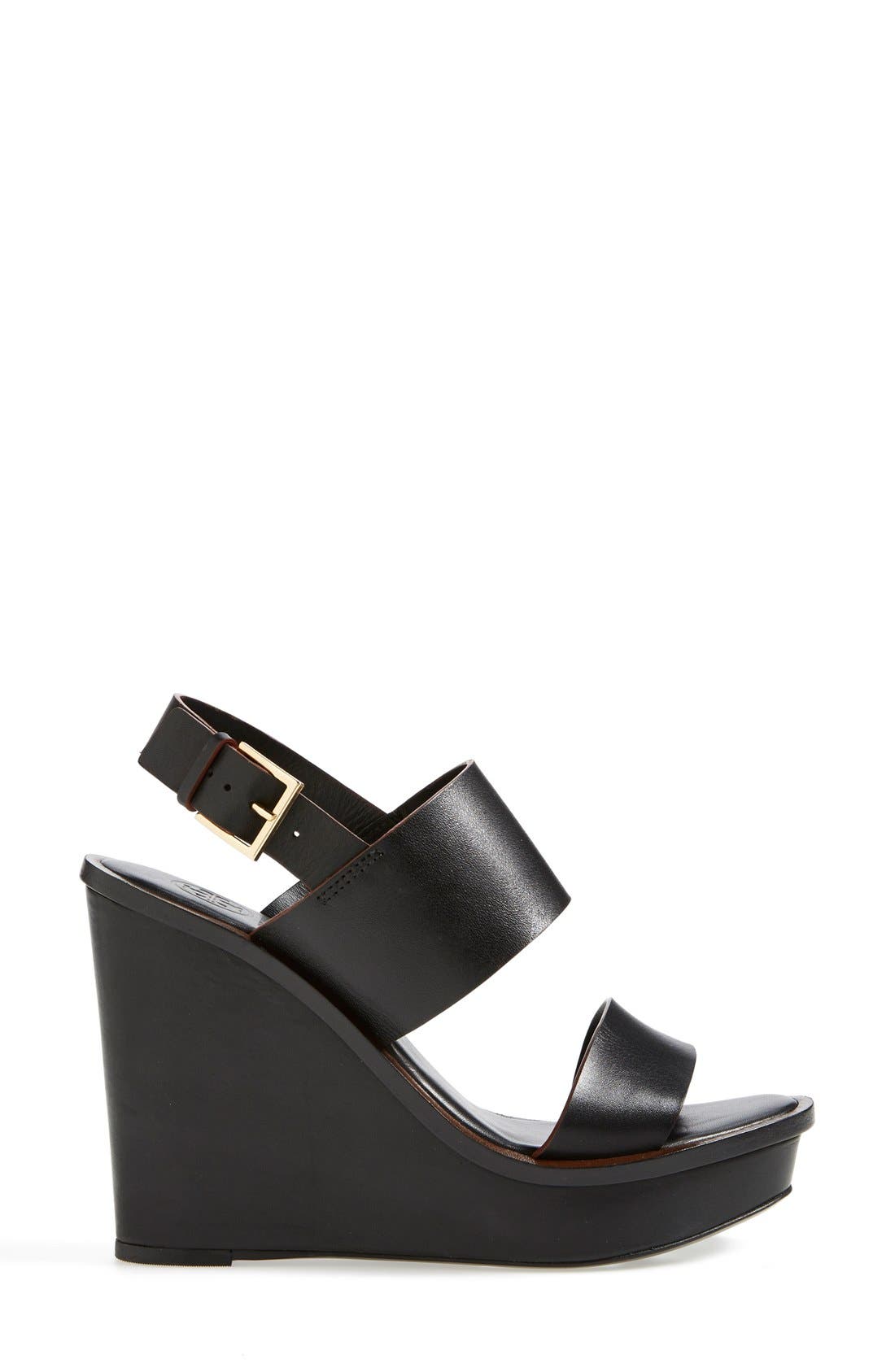 Tory Burch 'Lexington' Leather Wedge Sandal, Alternate, color, 