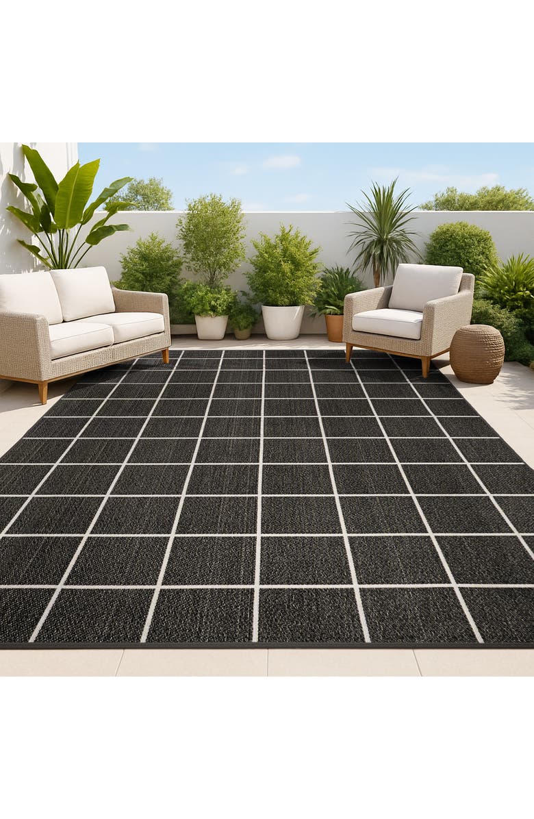JONATHAN Y Grid Modern Squares Indoor/Outdoor Area Rug, Alternate, color, Black/Cream
