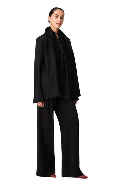 Band Collar Blouse with Scarf