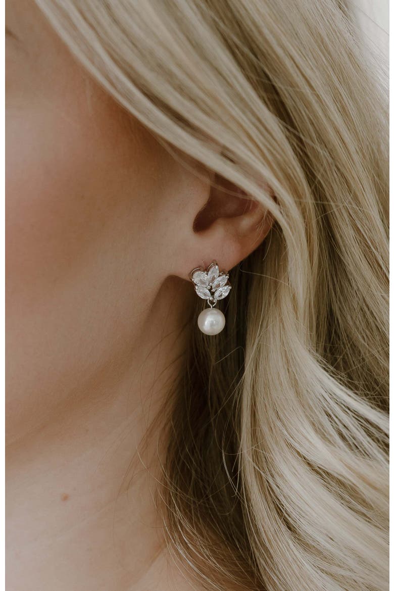 Poise Pearl Drop Earrings, Alternate, color, Silver