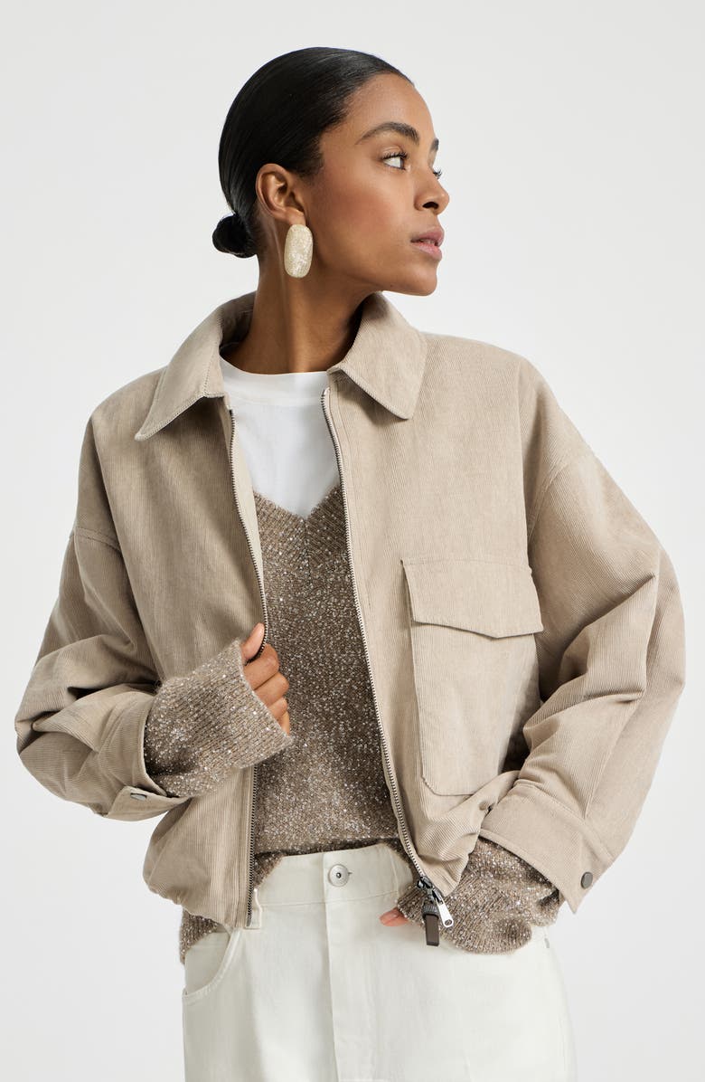 Brunello Cucinelli Vintage corduroy outerwear jacket, Alternate, color, Beige