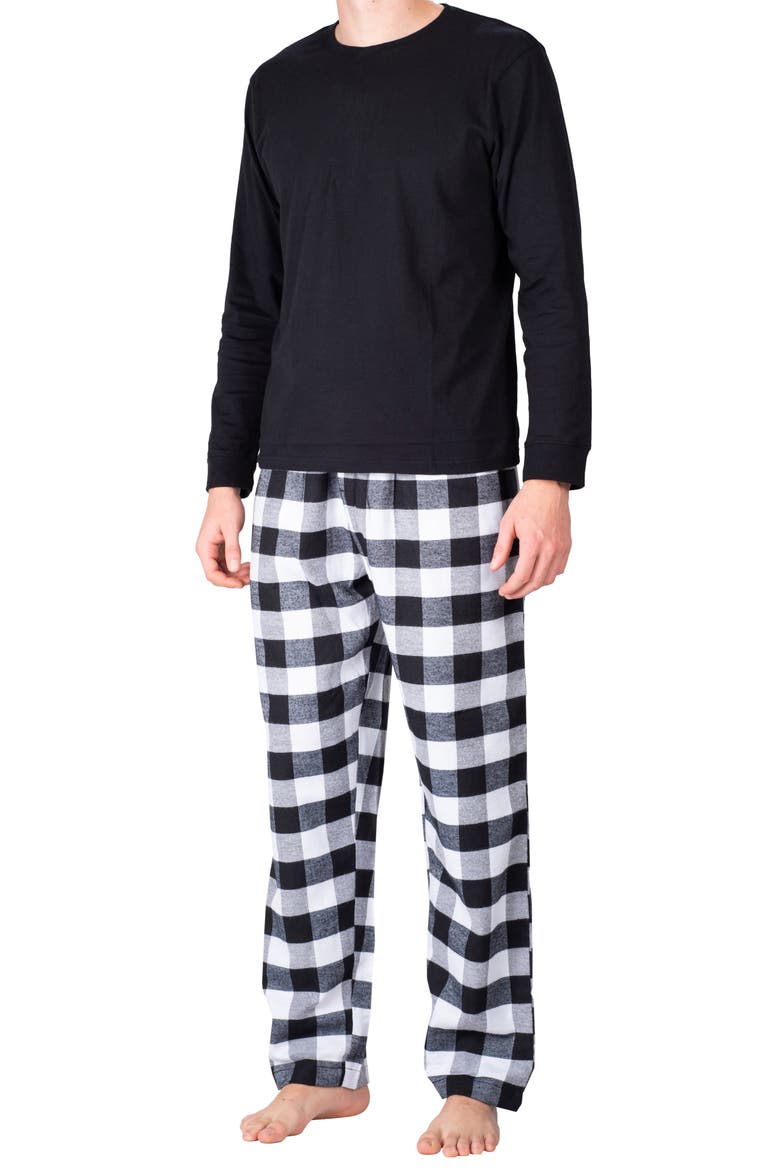 Long Sleeve Fleece Pajama Set, Main, color, BLACK WITH WHITE BUFFALO CHECK