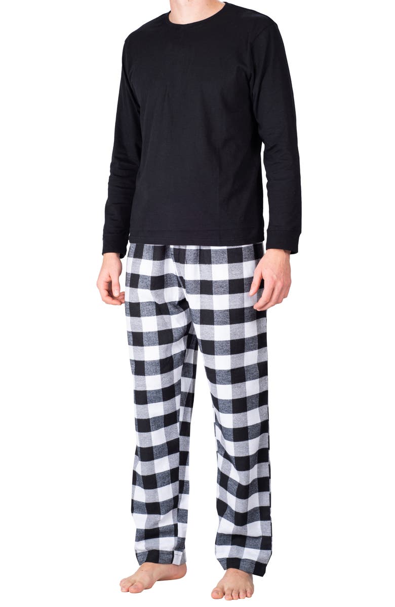 SLEEPHERO Long Sleeve Fleece Pajama Set, Main, color, Black With White Buffalo Check