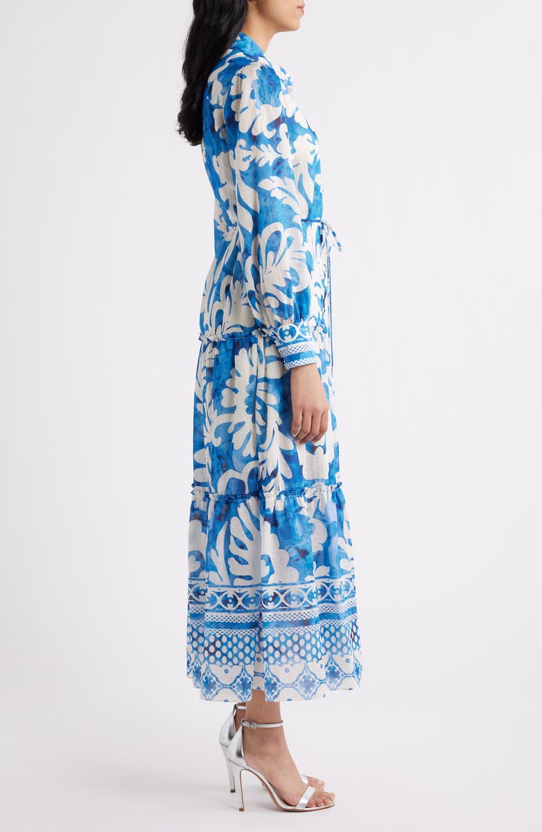 Julia Jordan Mixed Print Long Sleeve Tiered Shirtdress, Alternate, color, Blue Multi