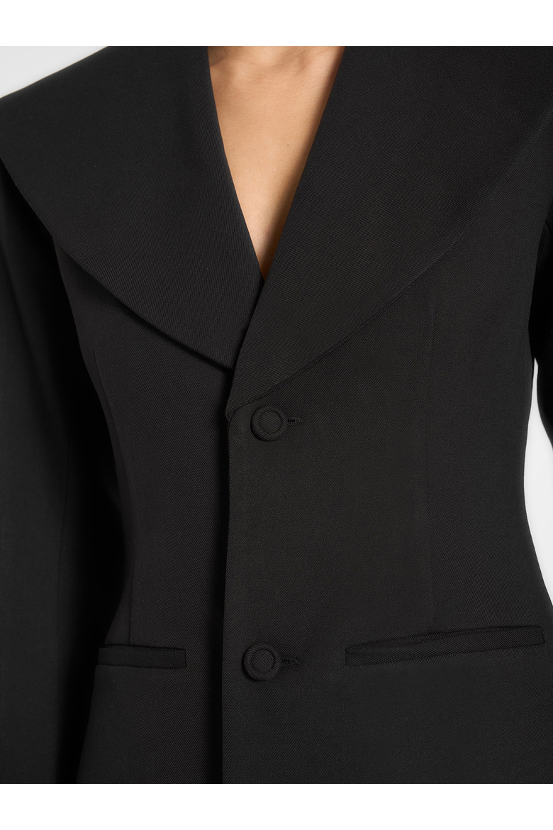 Emy Tailored Cinch Waist Shawl Blazer, Alternate, color, Black