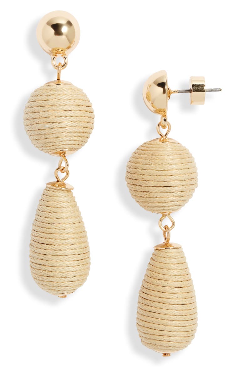 Triple Linear Drop Raffia Earrings, Main, color, NEUTRAL- GOLD