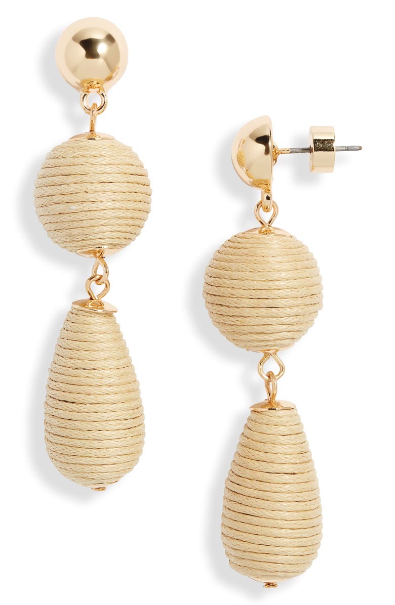 Nordstrom Triple Linear Drop Raffia Earrings, Main, color, Neutral- Gold