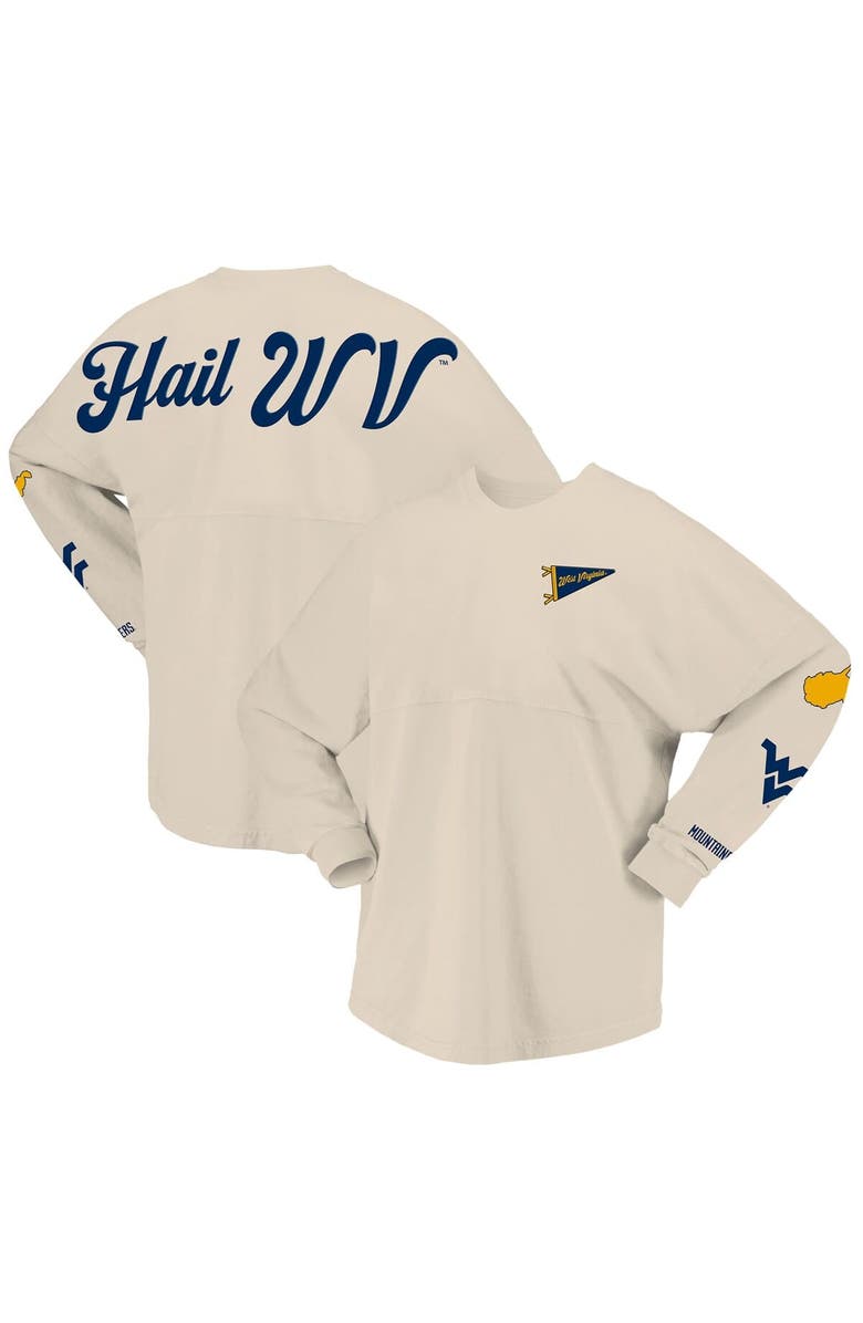 SPIRIT JERSEY Women's Spirit Jersey Natural West Virginia Mountaineers Local Long Sleeve T-Shirt, Main, color, Natural