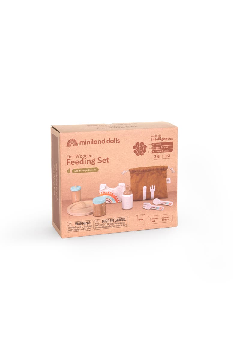 Miniland Wooden Feeding Set Doll Accessory Play Set, Alternate, color, Beige Multi