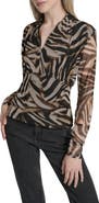 DKNY Zebra Print Long Sleeve Mesh Shirt