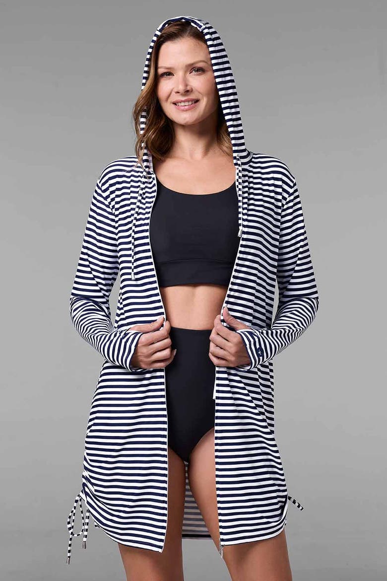 Wailea Swim Cover-Up, UPF 50+ Sun Protection, Alternate, color, White/Navy Stripe