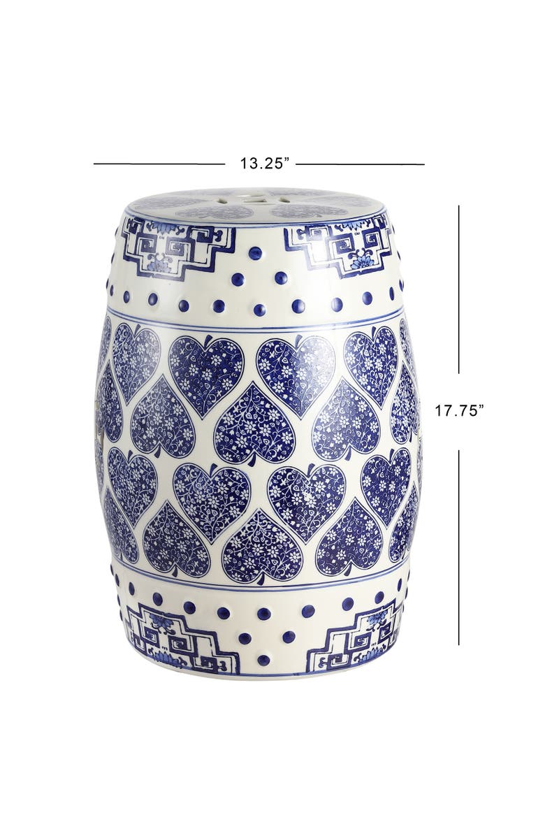 JONATHAN Y Happy Hearts 17.8" Chinoiserie Ceramic Drum Garden Stool, Alternate, color, Blue/White