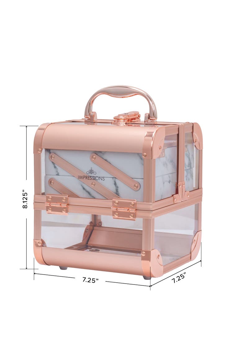 Savvy SlayCube Makeup Travel Case with Mirror - Rose Gold, Alternate, color, Rose Gold Clear White Marble