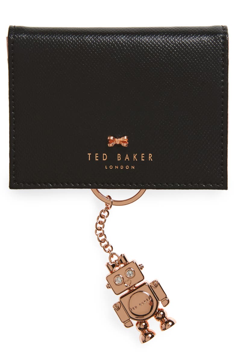 Ted Baker London Leather Card Case with Robot Key Chain, Main, color,