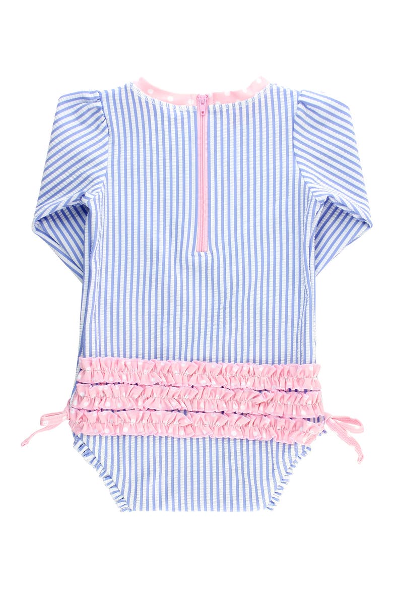 Seersucker One-Piece Rashguard Swimsuit, Alternate, color, BLUE
