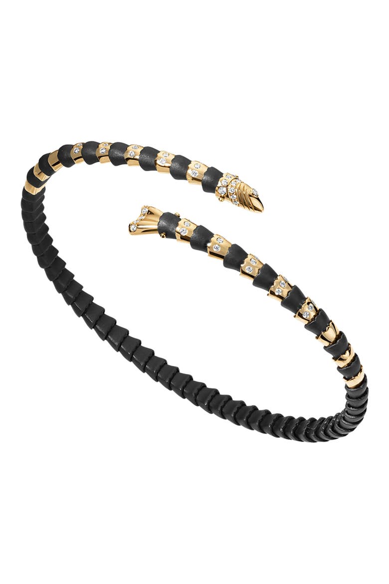 In The Black Swedish Fish Thin 14k Gold Diamond Flex Bangle, Main, color, DIAMOND