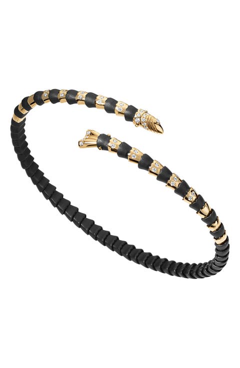 In The Black Swedish Fish Thin 14k Gold Diamond Flex Bangle