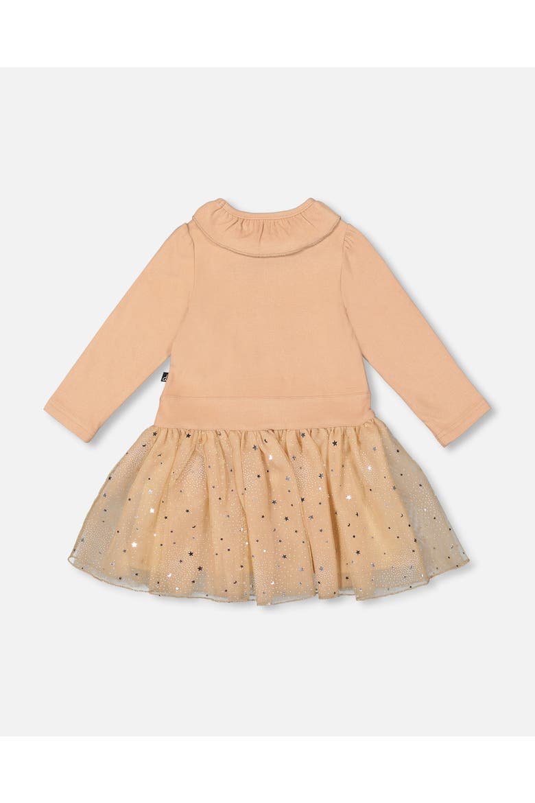 Bi-Material Dress with Glittering Skirt, Alternate, color, Beige