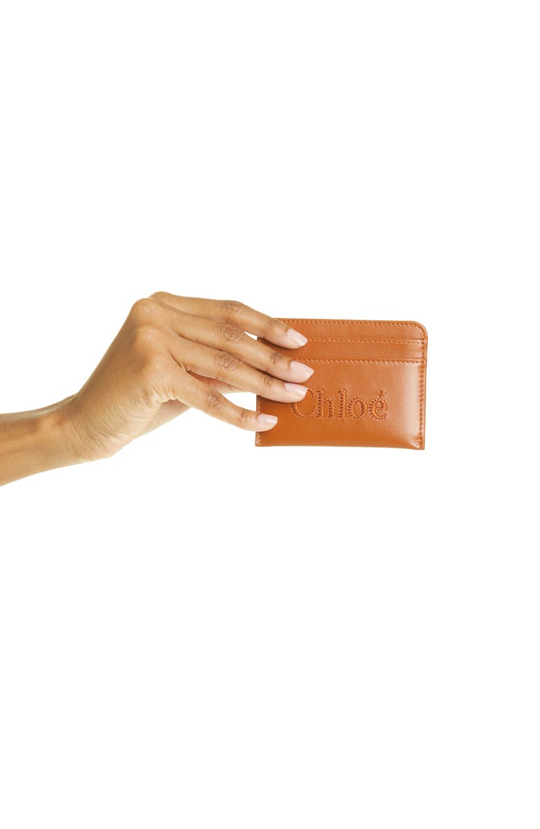 Chloé Sense Leather Card Case, Alternate, color, 247 Caramel