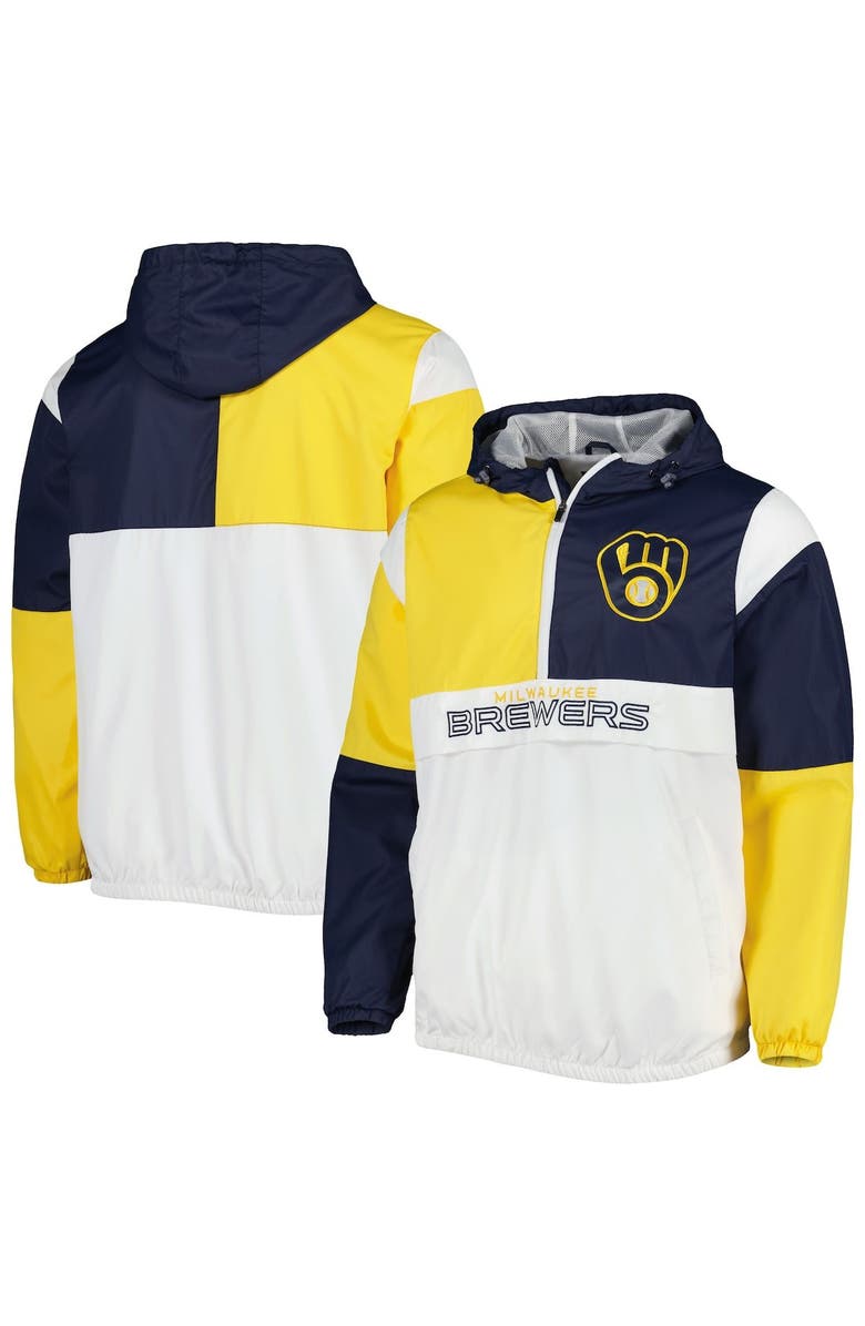 G-III SPORTS BY CARL BANKS Men's G-III Sports by Carl Banks Navy/Gold Milwaukee Brewers Fair Catch Half-Zip Hoodie, Main, color, Navy