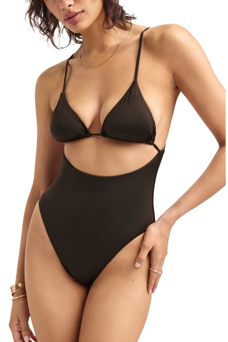 Gia Cutout One-Piece Swimsuit, Alternate, color, DEEP EARTH