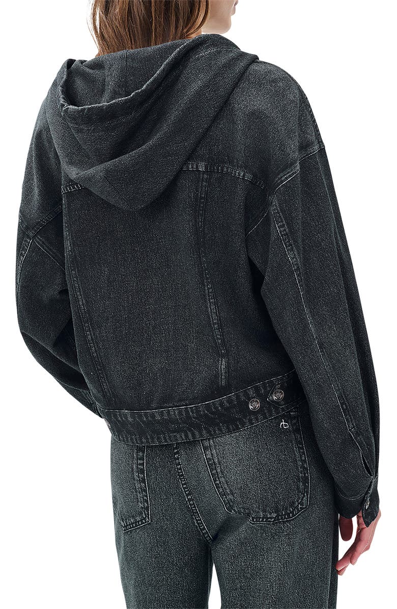 rag & bone Miramar Hooded Trompe l'Oeil Faux Denim Terry Trucker Jacket, Alternate, color, Faded Black