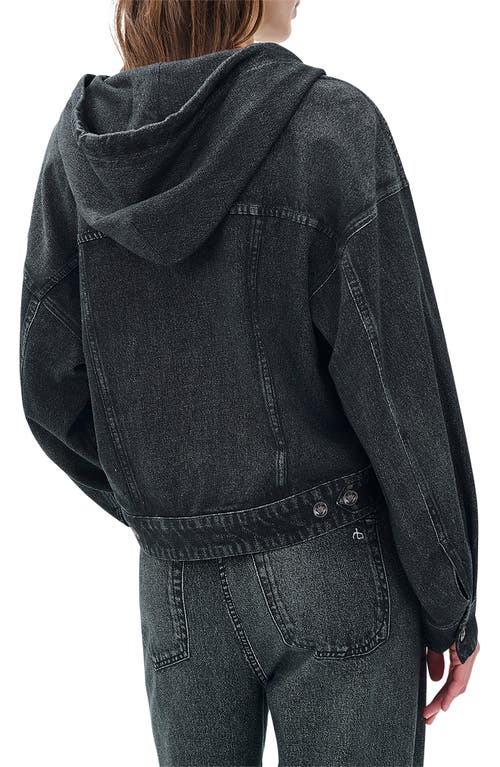 Rag & Bone Miramar Hooded Trompe L'oeil Faux Denim Terry Trucker Jacket In Black