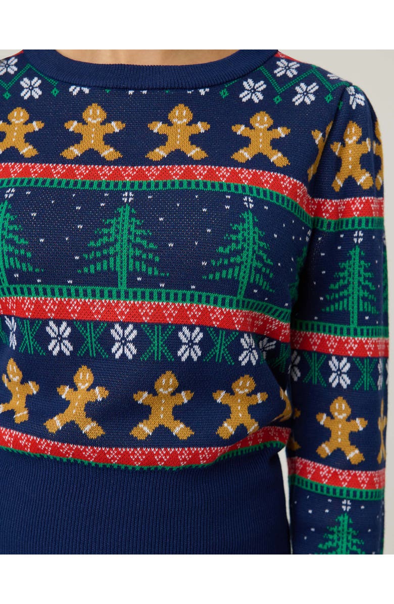 Unique Vintage Long Sleeve Fair Isle Sweater, Alternate, color, Navy Gingerbread Print