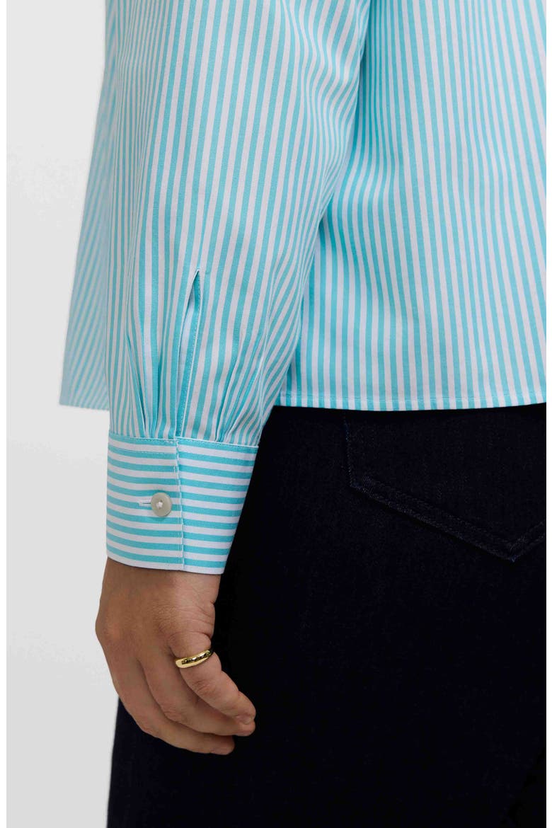 Jodie Stripe Cotton Button-Up Blouse, Alternate, color, CAPRI/ WHITE