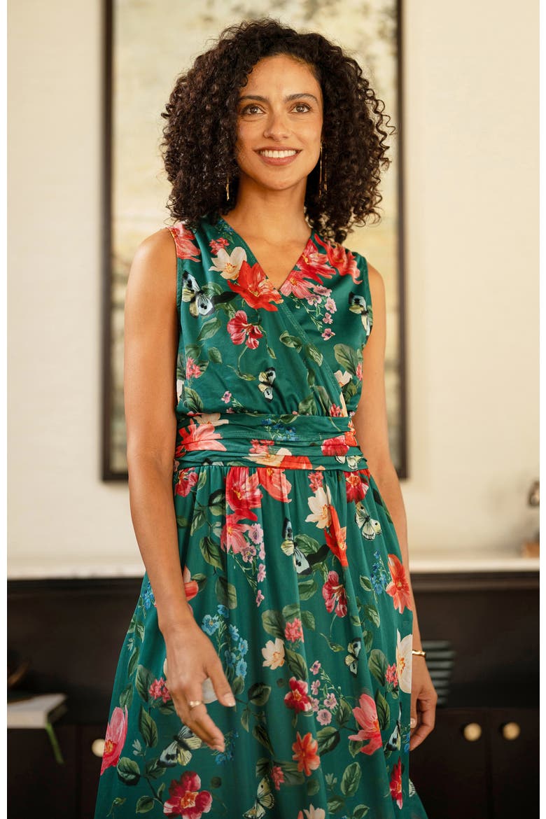Floral Print Mesh Stretch Midi Dress, Alternate, color, Green