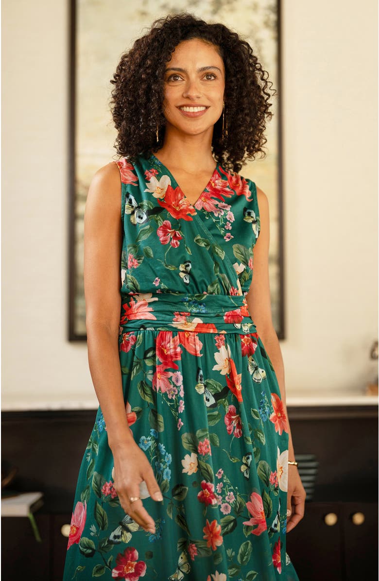 Yumi Floral Print Mesh Stretch Midi Dress, Alternate, color, Green