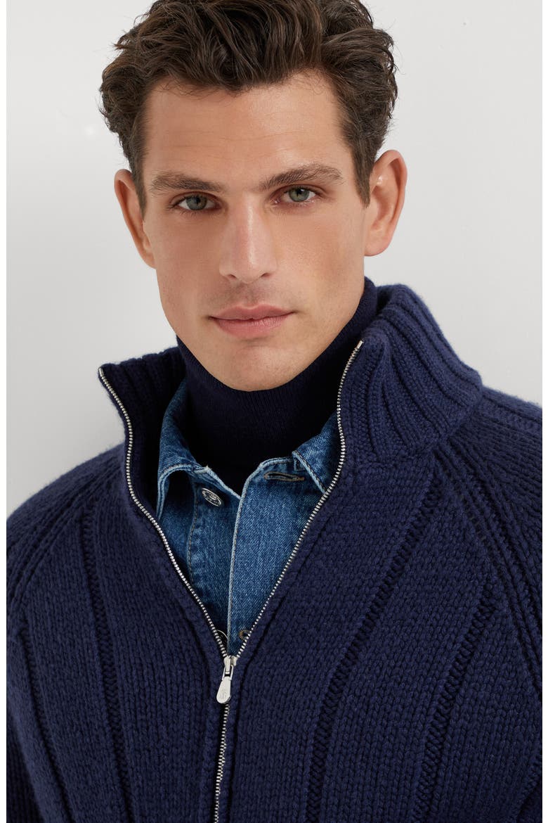 Knit jacket with padding, Alternate, color, Indigo